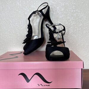 Nina Black satin high heels 9M